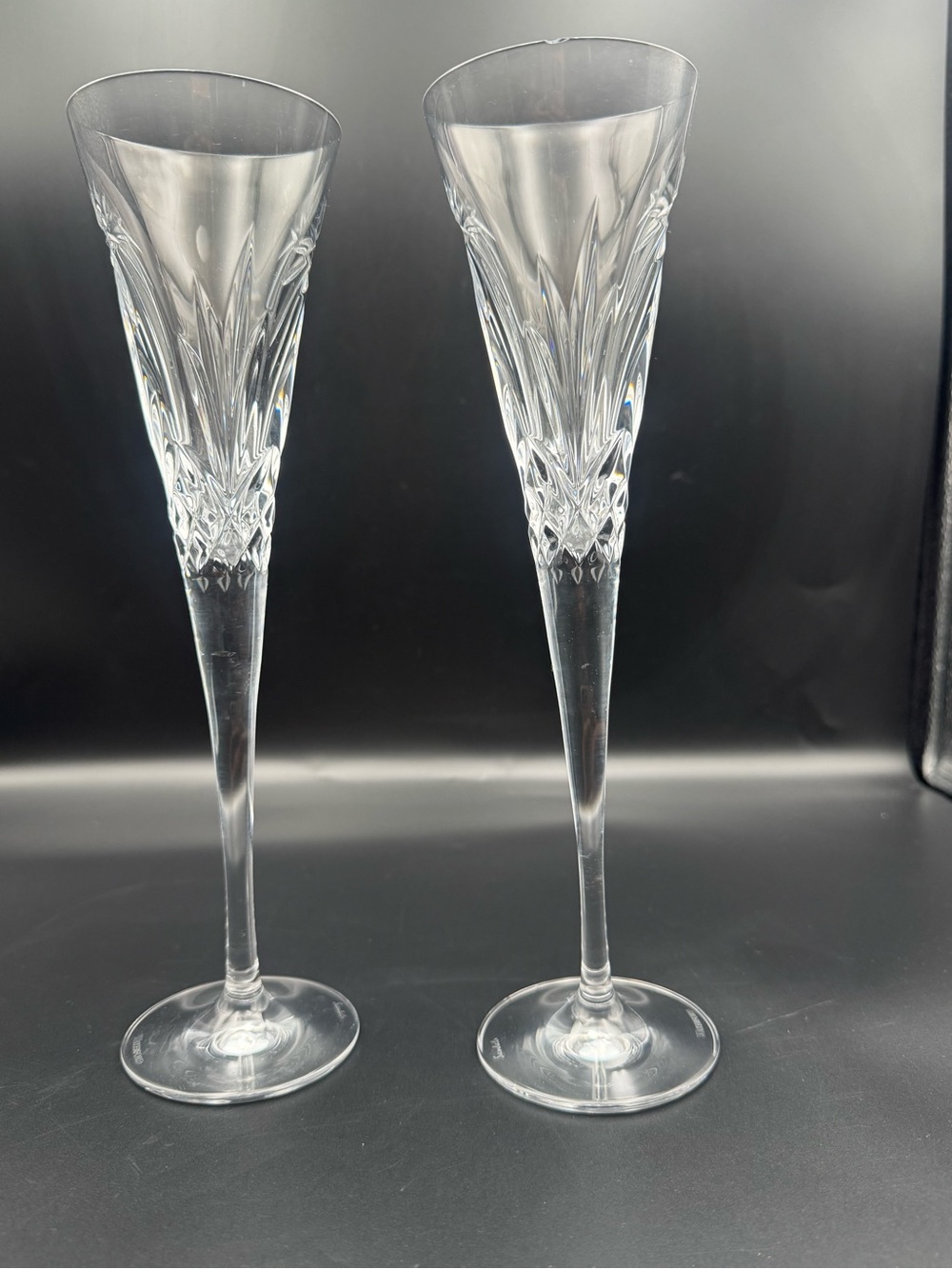 Waterford Lismore Crystal Champagne Flutes - Set of 2 - Signed